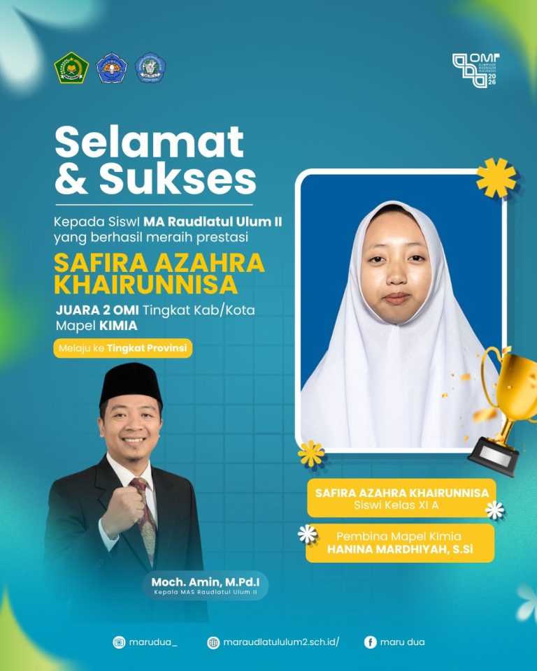 Safira Azahra Khairunnisa Raih Juara 2 OMI Tingkat Kabupaten/Kota Bidang Studi Kimia